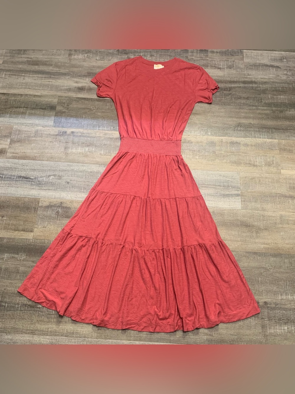 Nation LTD Los Angeles Smocked Elastic Waist Tiered MIDI Dress Women’s Small